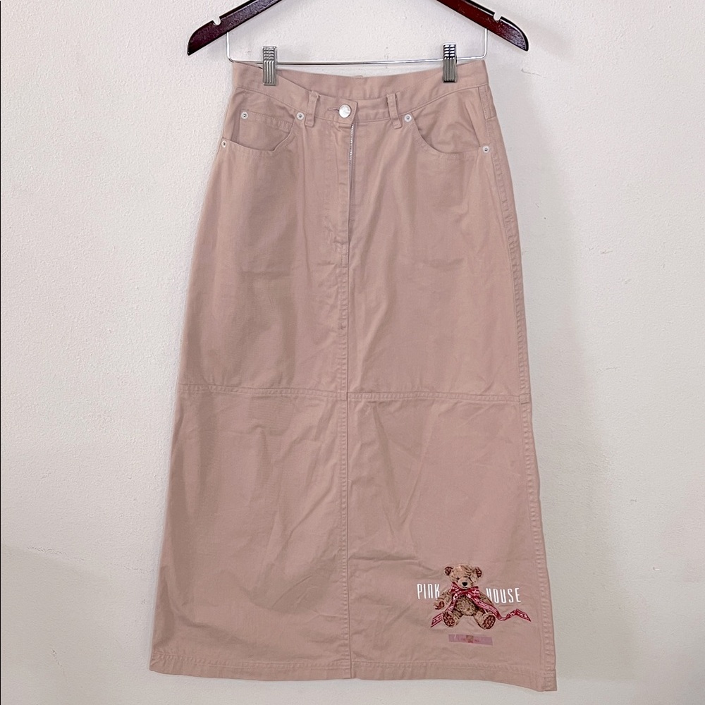 Pink House Teddy Bear Maxi Skirt Pink Womens Size Large Casual Summer